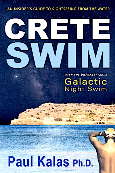 Book cover with swimmer overlooking a bay at night.