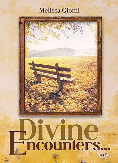 Book cover with framed painting of a bench in a leaf covered park on a sunny day, hanging on a sunlit wall with flowers beneath.