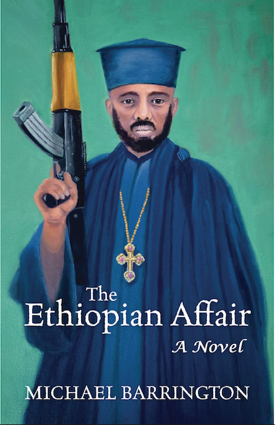 Book cover with Ethiopian cleric holding an assault rifle.