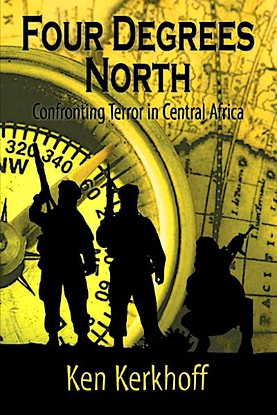 Book cover with silhouette of militants superimposed over compass and map.