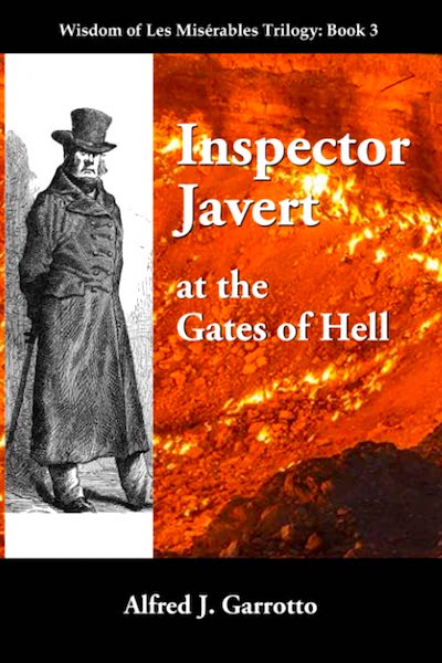 Book cover with man in French Revolution period attire next to the flames of Hell.