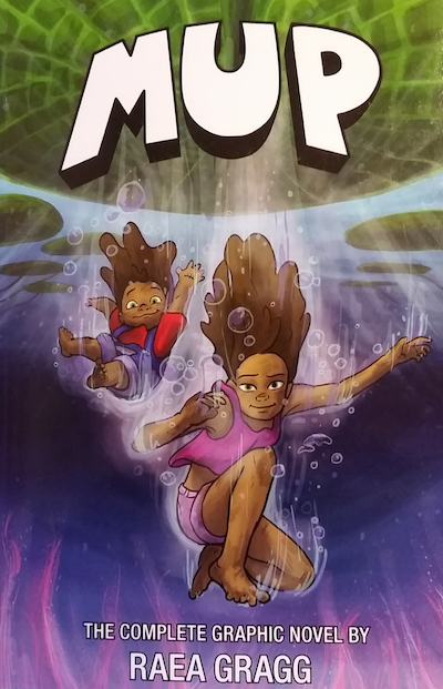 Book cover with two children diving into water.