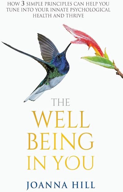 Book Cover: The Well Being in You by Joanna Hill with image of a hummingbird collecting nectar.